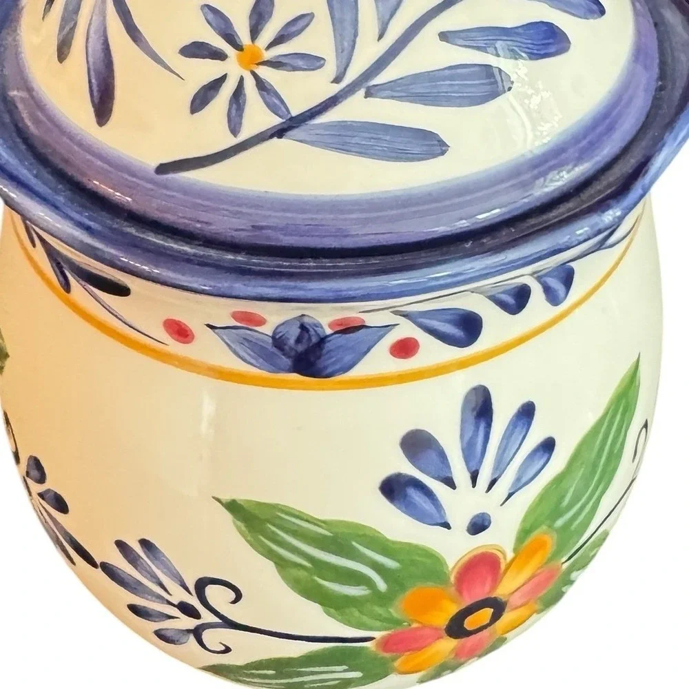Whole Home Talavera Style Floral Ceramic Lidded Canister‎ jar Blue White